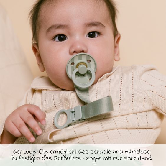 Bibs 3-tlg Geschenk-Set 2 Latex-Schnuller Colour 0-6 M + Schnullerband - Sage