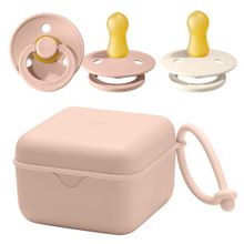 3-tlg. Geschenk-Set 2 Latex-Schnuller Colour 0-6 M + Schnullerbox - Ivory / Blush