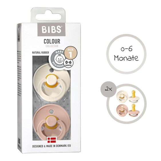 Bibs 3-tlg. Geschenk-Set 2 Latex-Schnuller Colour 0-6 M + Schnullerbox - Ivory / Blush