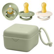 3-tlg. Geschenk-Set 2 Latex-Schnuller Colour 0-6 M + Schnullerbox - Ivory / Sage