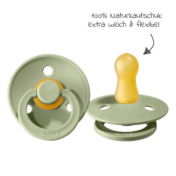 Bibs 3-tlg. Geschenk-Set 2 Latex-Schnuller Colour 0-6 M + Schnullerbox - Ivory / Sage
