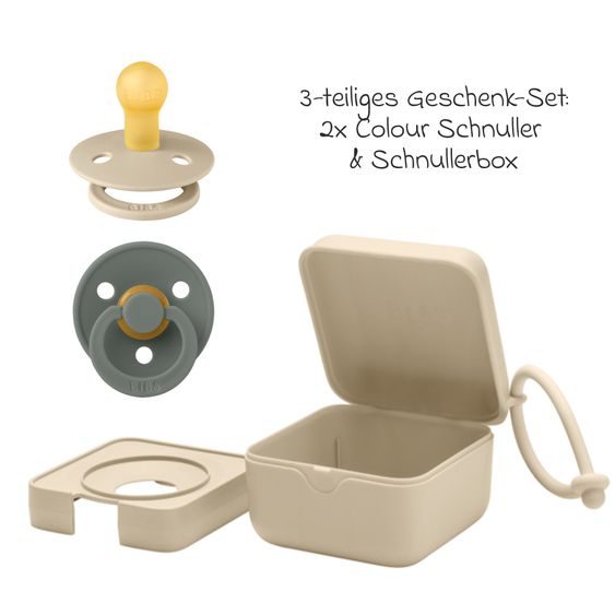 Bibs 3-tlg. Geschenk-Set 2 Latex-Schnuller Colour 0-6 M + Schnullerbox - Pine / Vanilla