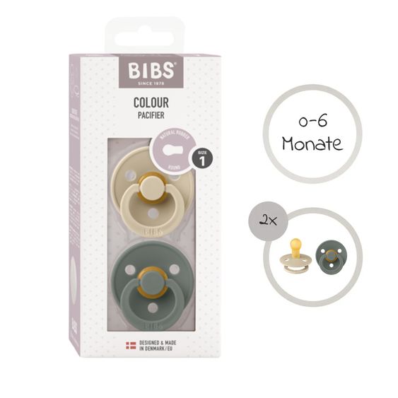 Bibs 3-tlg. Geschenk-Set 2 Latex-Schnuller Colour 0-6 M + Schnullerbox - Pine / Vanilla
