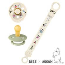 Set regalo 3 pz 2 Ciucci in lattice Colour 6-18 M + Catenella per ciuccio - Moomin Friends - Avorio / Salvia
