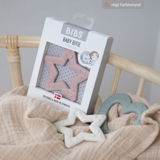 Bibs 3-tlg. Starter-Set - De Lux Schnuller 2er Pack Silikon + Beißring Baby Bitie Heart - Ivory / Sage