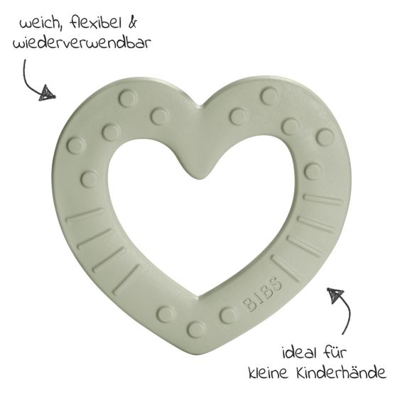 Bibs Set iniziale di 3 pezzi - Ciuccio De Lux 2-pack Silicone + Teether Baby Bitie Heart - Avorio / Salvia