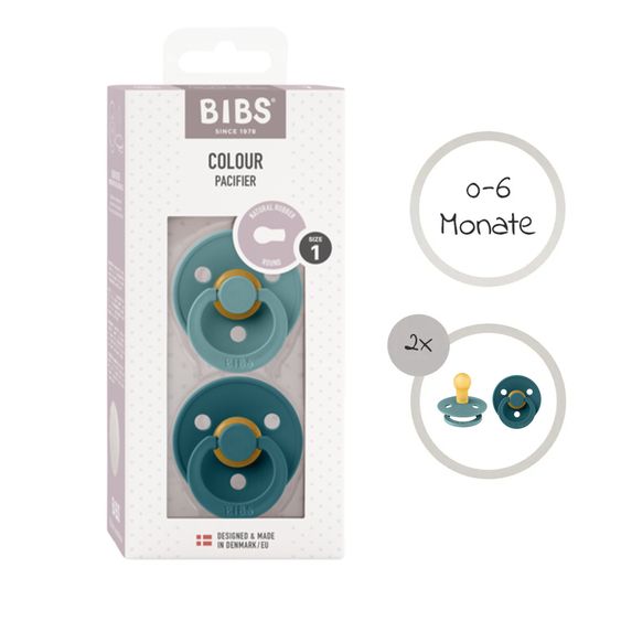 Bibs 4-tlg. Geschenk-Set 2 Latex-Schnuller Colour 0-6 M + 2 Mulltücher - Island Sea / Forest Lake / Ivory