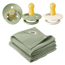4-tlg. Geschenk-Set 2 Latex-Schnuller Colour 0-6 M + 2 Mulltücher - Ivory / Sage