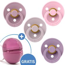 5-tlg. Schnuller-Set - 4 Latex-Schnuller Colour 0-6 M + GRATIS Schnullerbox - Baby Pink Lavender Dusty Lilac Heather