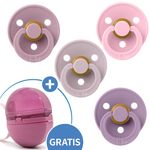 5 pcs Pacifier Set - 4 Latex Pacifiers Colour 0-6 M + FREE Pacifier Box - Baby Pink Lavender Dusty Lilac Heather
