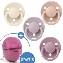 5-tlg. Schnuller-Set - 4 Silikon-Schnuller De Lux 0-36 M + GRATIS Schnullerbox - Ivory Blush Lilac Heather