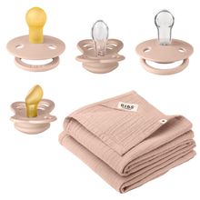6-tlg. Geschenk-Set Schnuller Probierset Try-it Collection 0-6 M + 2 Mulltücher - Blush