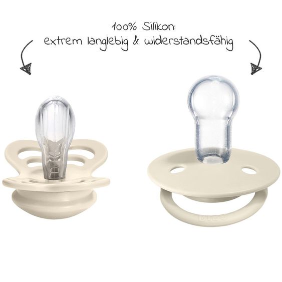 Bibs 6-tlg. Geschenk-Set Schnuller Probierset Try-it Collection 0-6 M + 2 Mulltücher - Ivory