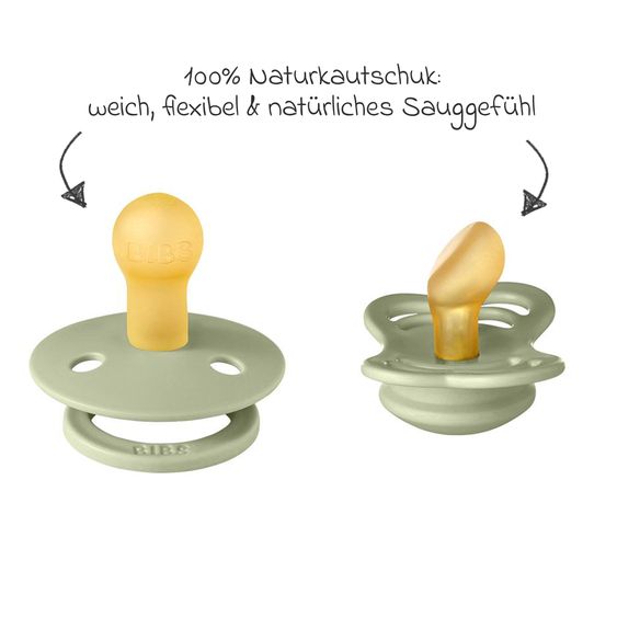 Bibs 6-tlg. Geschenk-Set Schnuller Probierset Try-it Collection 0-6 M + 2 Mulltücher - Sage
