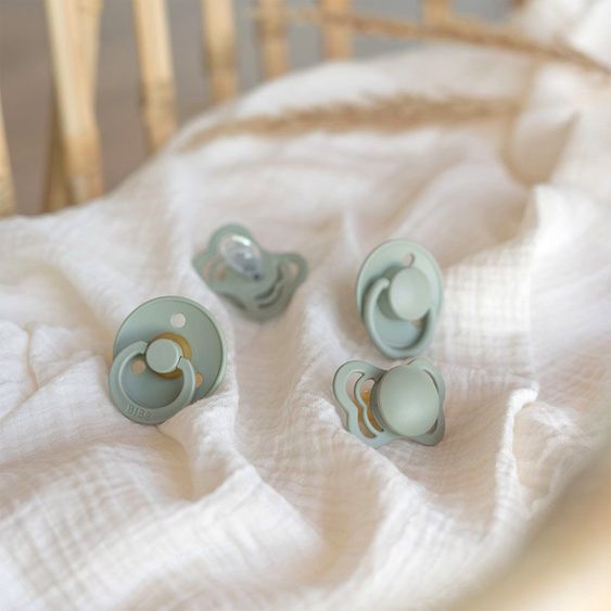 Bibs 6-tlg. Geschenk-Set Schnuller Probierset Try-it Collection 0-6 M + 2 Mulltücher - Sage