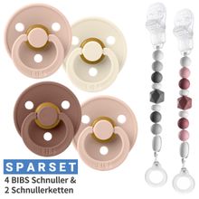 6-tlg. Schnuller-Set - 4 Latex-Schnuller Colour 0-6 M + 2 Silikon-Schnullerketten - Woodchuk Blush Ivory