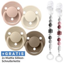 6-tlg. Schnuller-Set - 4 Silikon-Schnuller De Lux 0-36 M + GRATIS 2x Silikon-Schnullerkette - Ivory Blush Vanilla Dark Oak