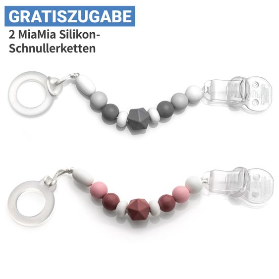 Bibs 6-tlg. Schnuller-Set - 4 Silikon-Schnuller De Lux 0-36 M + GRATIS 2x Silikon-Schnullerkette - Ivory Blush Vanilla Dark Oak