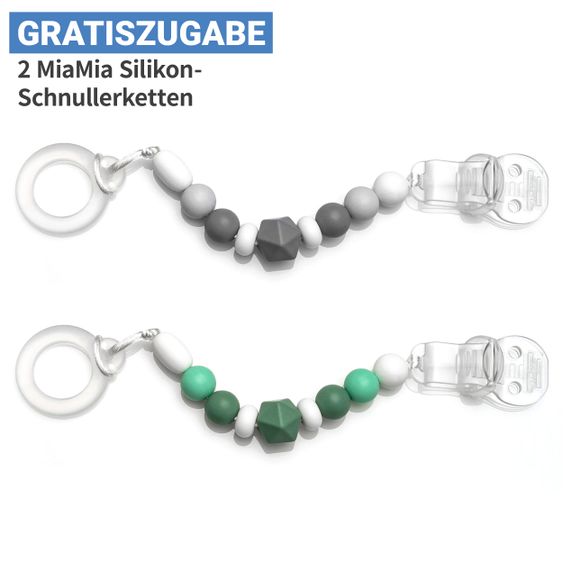 Bibs 6-tlg. Schnuller-Set - 4 Silikon-Schnuller De Lux 0-36 M + GRATIS 2x Silikon-Schnullerkette - Ivory Sage Vanilla Dark Oak