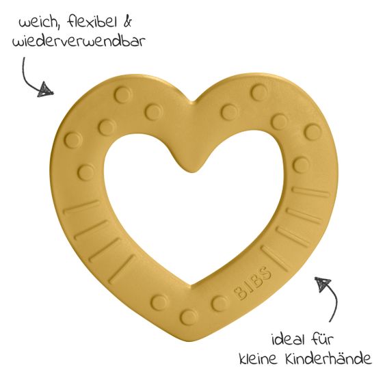 Bibs Beißring - Baby Bitie - Heart - Mustard