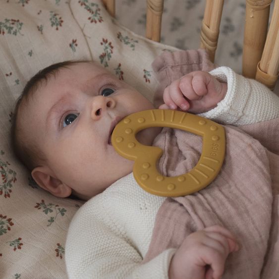 Bibs Beißring - Baby Bitie - Heart - Mustard