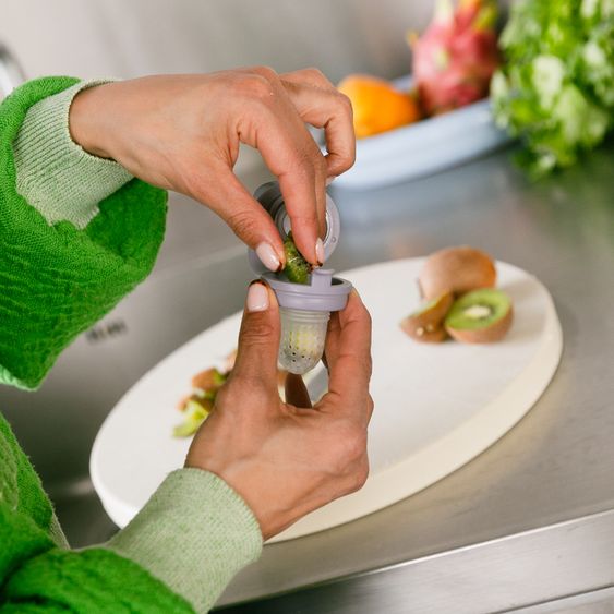 Bibs fruit pacifier Baby Feeder with 2x Silicone Spouts - Fossil Grey