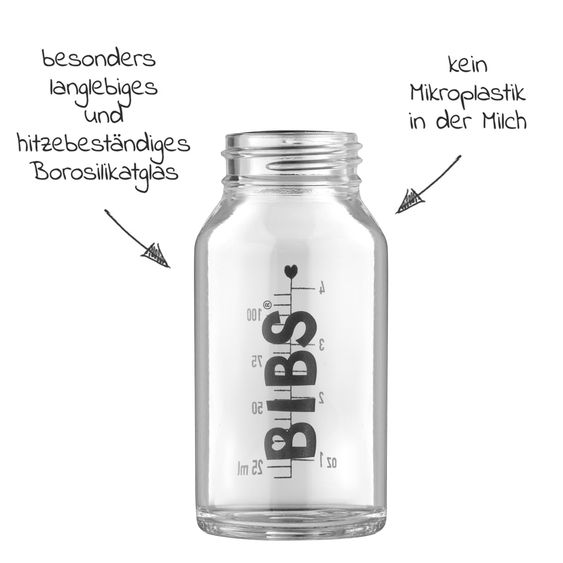 Bibs Glas-Flasche 2er Pack Baby Bottle Complete 110 ml + Latex-Trinksauger - Cloud