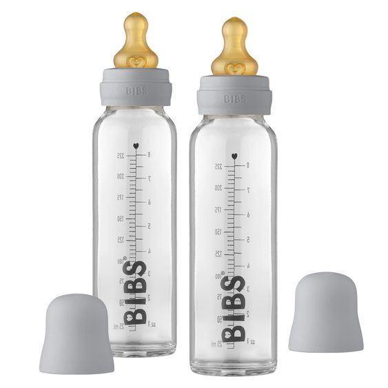 Bibs Glass bottle 2-pack Baby Bottle Complete 225 ml + latex teat - Cloud