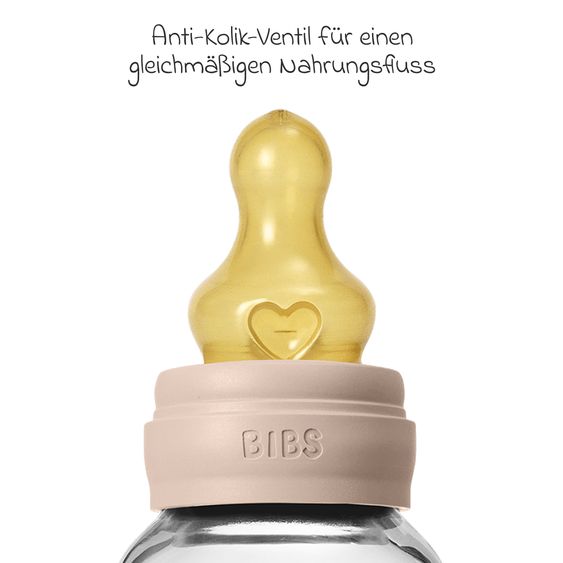 Bibs Glas-Flasche 2er Pack Baby Bottle Round 120 ml + Latex-Trinksauger - Blush