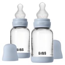 Glas-Flasche 2er Pack Baby Bottle Round 120 ml + Silikon-Trinksauger - Baby Blue