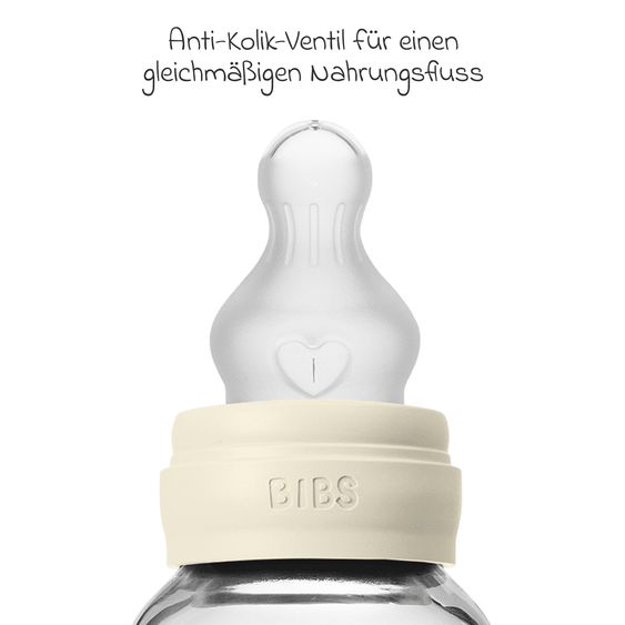 Bibs Glas-Flasche 2er Pack Baby Bottle Round 120 ml + Silikon-Trinksauger - Ivory