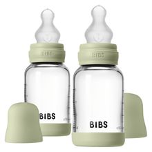 Glas-Flasche 2er Pack Baby Bottle Round 120 ml + Silikon-Trinksauger - Sage
