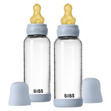 Glas-Flasche 2er Pack Baby Bottle Round 240 ml + Latex-Trinksauger - Baby Blue
