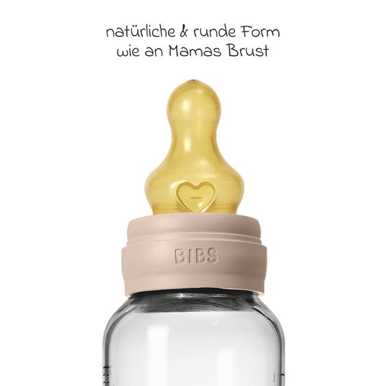 Bibs Glas-Flasche 2er Pack Baby Bottle Round 240 ml + Latex-Trinksauger - Blush