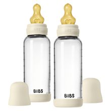 Glas-Flasche 2er Pack Baby Bottle Round 240 ml + Latex-Trinksauger - Ivory