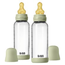 Glas-Flasche 2er Pack Baby Bottle Round 240 ml + Latex-Trinksauger - Sage