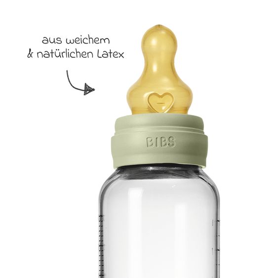 Bibs Glas-Flasche 2er Pack Baby Bottle Round 240 ml + Latex-Trinksauger - Sage