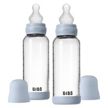 Glas-Flasche 2er Pack Baby Bottle Round 240 ml + Silikon-Trinksauger - Baby Blue