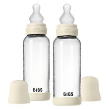 Glas-Flasche 2er Pack Baby Bottle Round 240 ml + Silikon-Trinksauger - Ivory