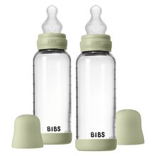 Glas-Flasche 2er Pack Baby Bottle Round 240 ml + Silikon-Trinksauger - Sage