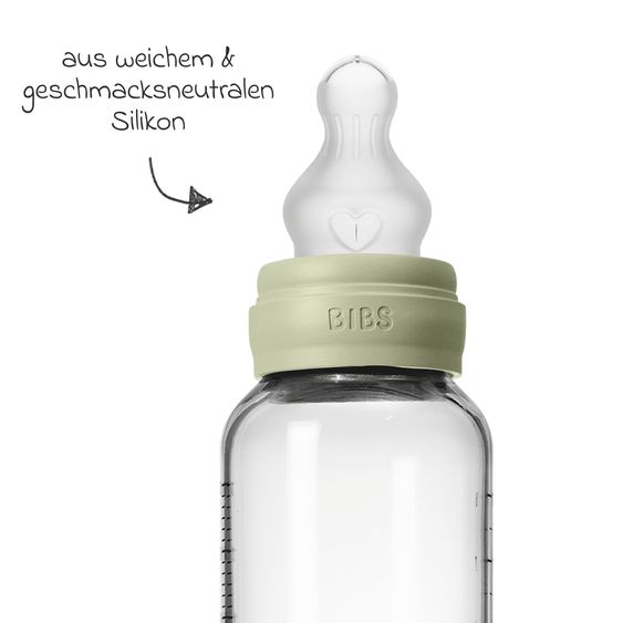 Bibs Glas-Flasche 2er Pack Baby Bottle Round 240 ml + Silikon-Trinksauger - Sage