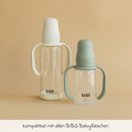 Bibs Glas-Flasche 4er Pack mit Griff Baby Bottle Round 120 ml & 240 ml + Silikon-Trinksauger + Baby Bottle Handle - Ivory / Sage