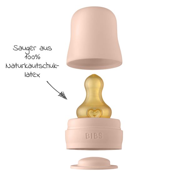 Bibs Glas-Flasche Baby Bottle Complete 110 ml + Latex-Trinksauger langsamer Nahrungsfluss - Blush