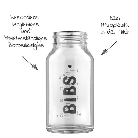 Bibs Glas-Flasche Baby Bottle Complete 110 ml + Latex-Trinksauger langsamer Nahrungsfluss - Cloud