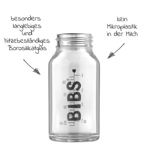 Bibs Glas-Flasche Baby Bottle Complete 110 ml + Latex-Trinksauger langsamer Nahrungsfluss - Ivory