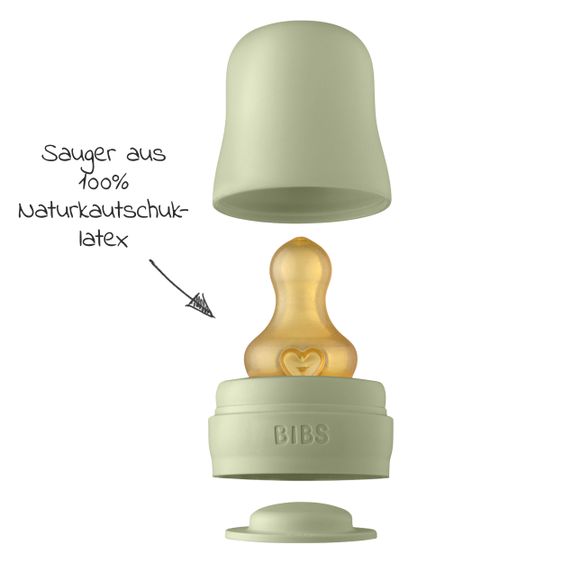 Bibs Glas-Flasche Baby Bottle Complete 110 ml + Latex-Trinksauger langsamer Nahrungsfluss - Sage