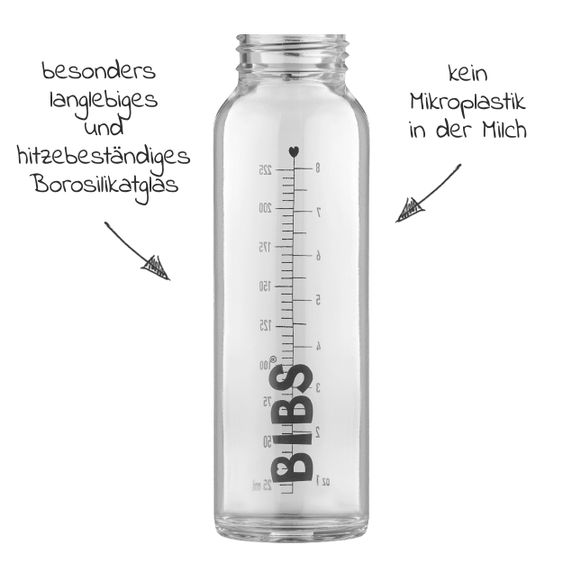 Bibs Glas-Flasche Baby Bottle Complete 225 ml + Latex-Trinksauger langsamer Nahrungsfluss - Blush