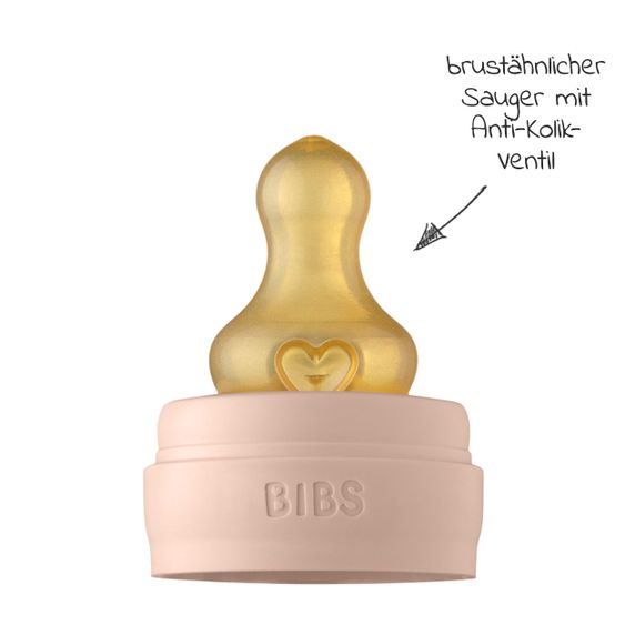 Bibs Biberon in vetro completo 225 ml + tettarella in lattice per alimentazione lenta - Blush