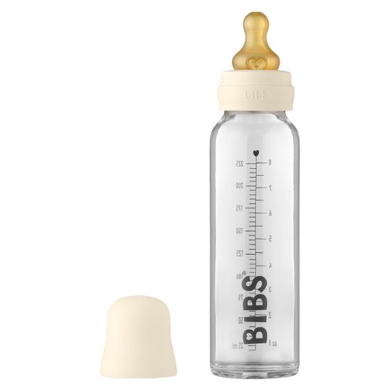 Bibs Glass bottle Baby Bottle Complete 225 ml + latex teat slow food flow - Ivory