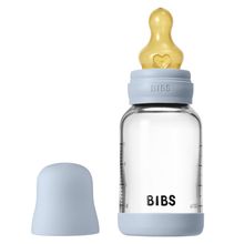 Glass bottle Baby Bottle Round 120 ml + latex teat slow food flow - Baby Blue